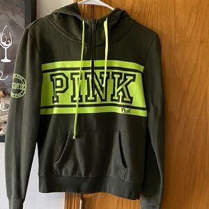 PINK Victoria’s Secret Olive Green 3/4 zippper Hoodie NWOT